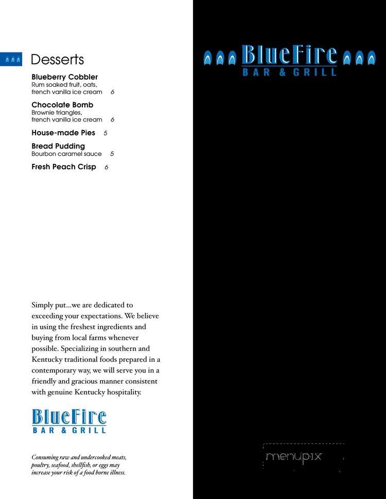 Blue Fire Bar Grill - Lexington, KY menu_pic