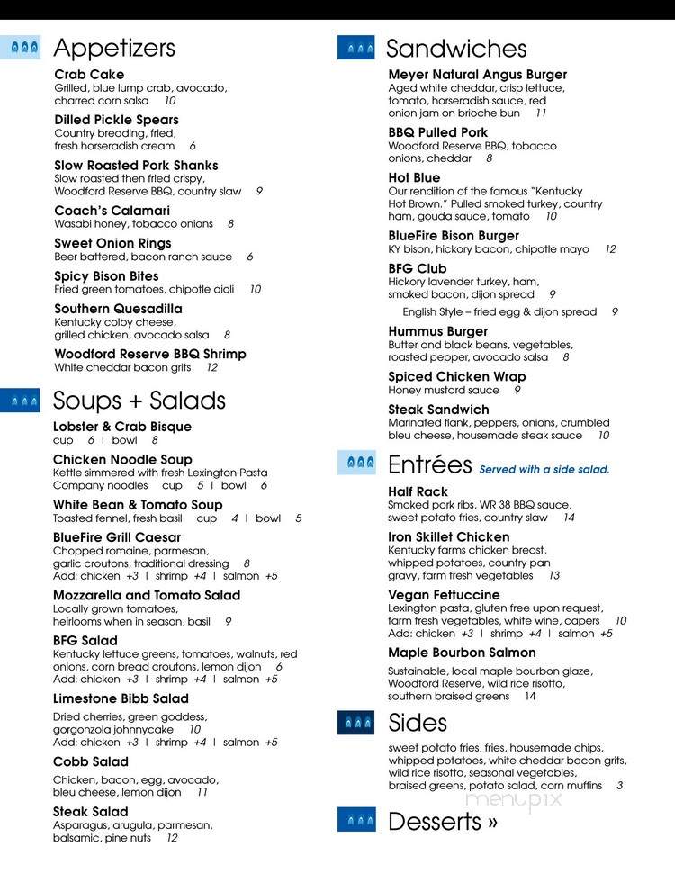 Blue Fire Bar Grill - Lexington, KY menu_pic