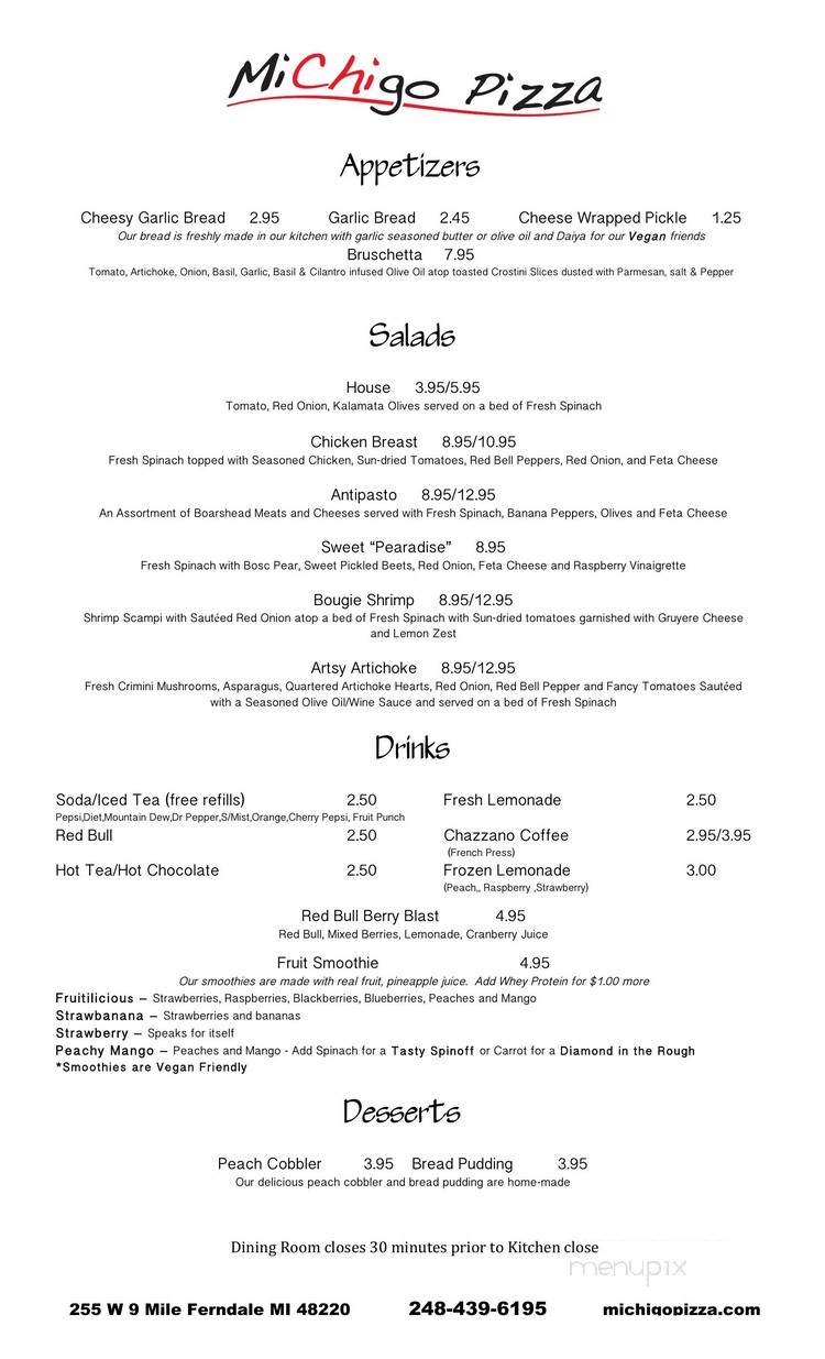 Michigo Pizza - Ferndale, MI menu_pic