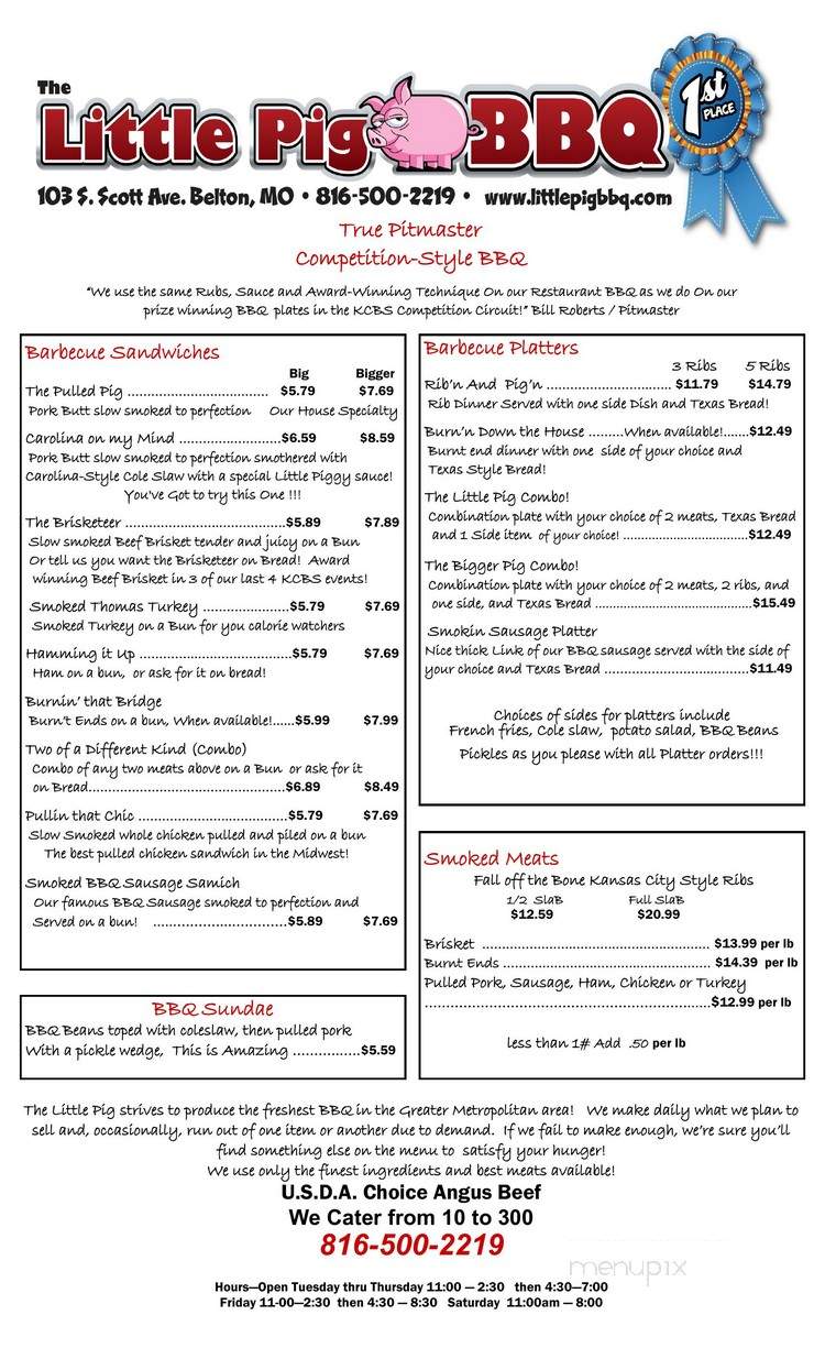 The Little Pig BBQ - Belton, MO menu_pic