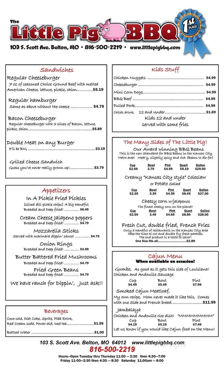 The Little Pig BBQ - Belton, MO menu_pic