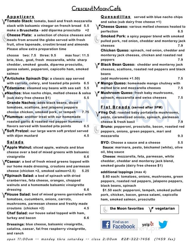 Crescent Moon Cafe - Hickory, NC menu_pic