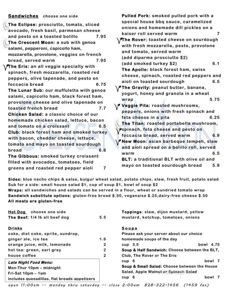Crescent Moon Cafe - Hickory, NC menu_pic