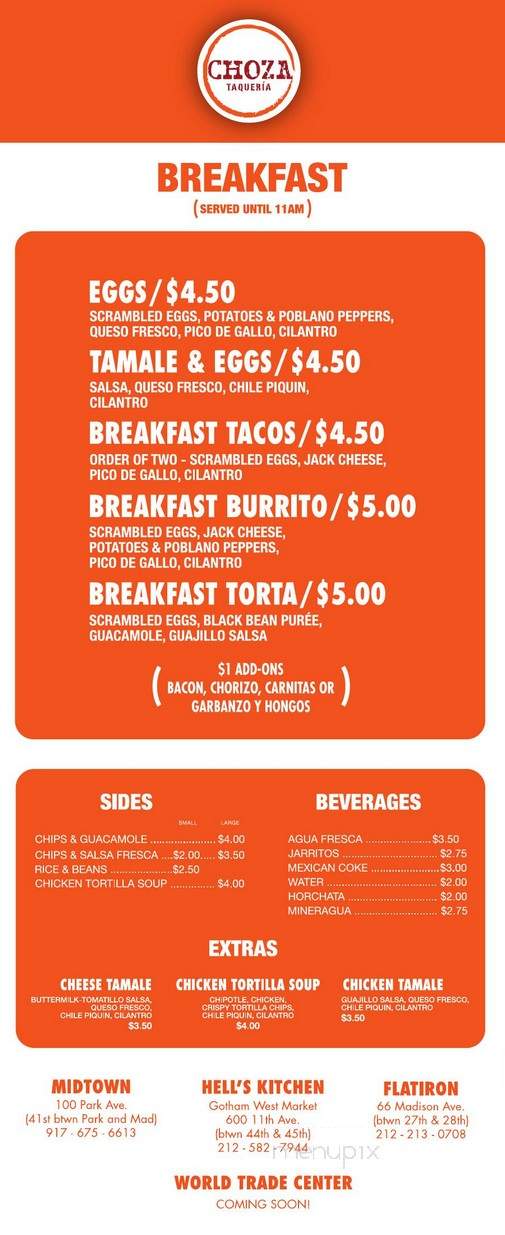 Choza Taqueria - New York, NY menu_pic
