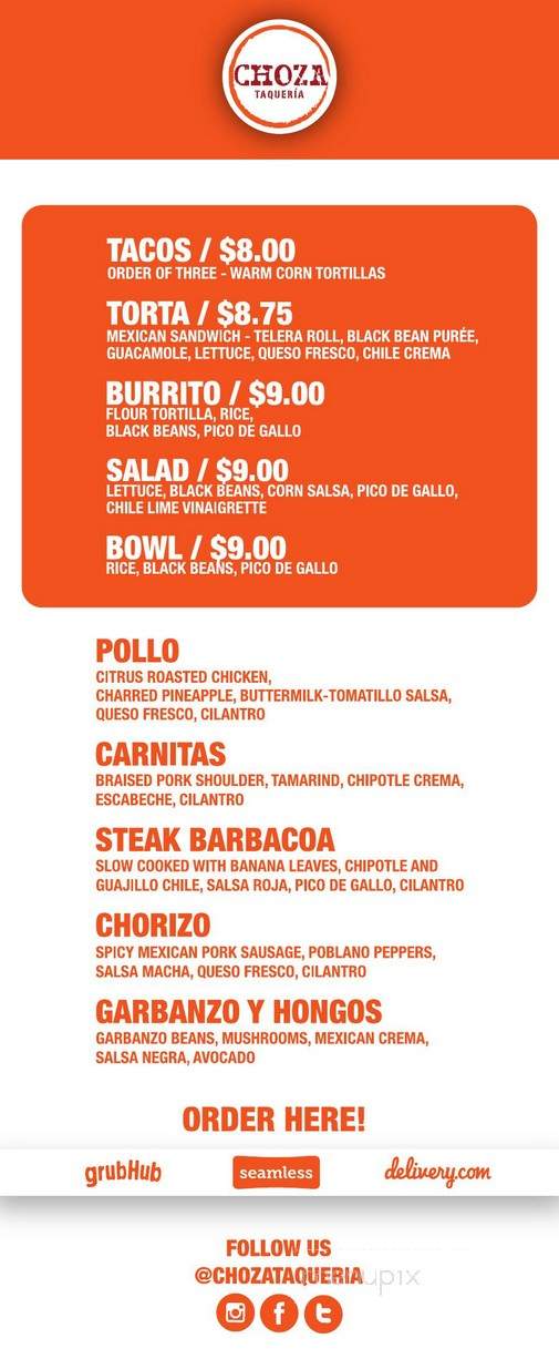 Choza Taqueria - New York, NY menu_pic