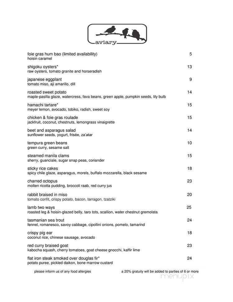 Aviary - Portland, OR menu_pic