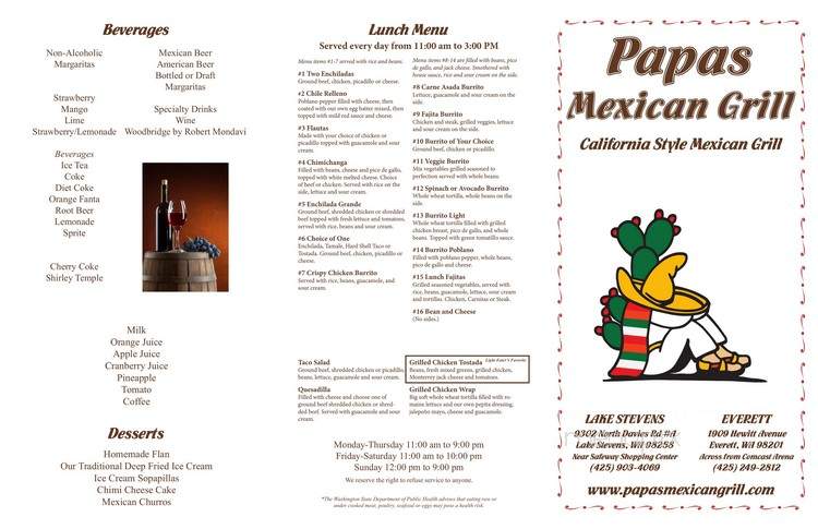 Papa's Mexican Grill - Everett, WA menu_pic