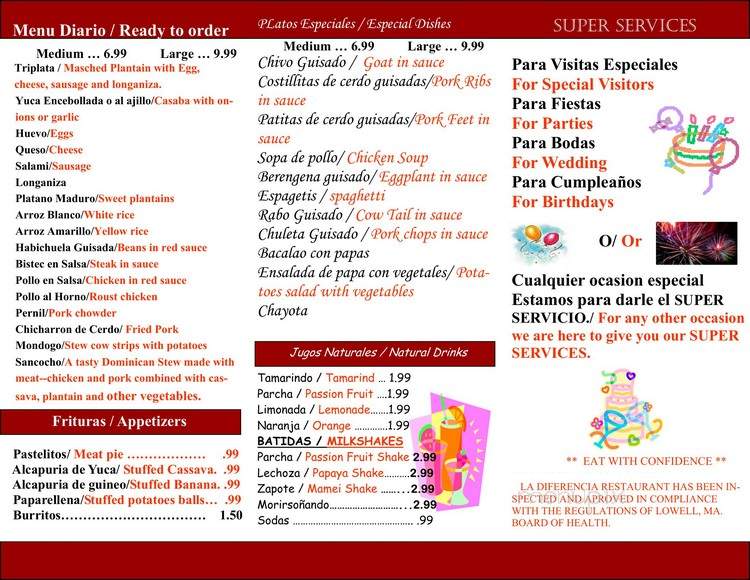 La Deferencia - Lowell, MA menu_pic