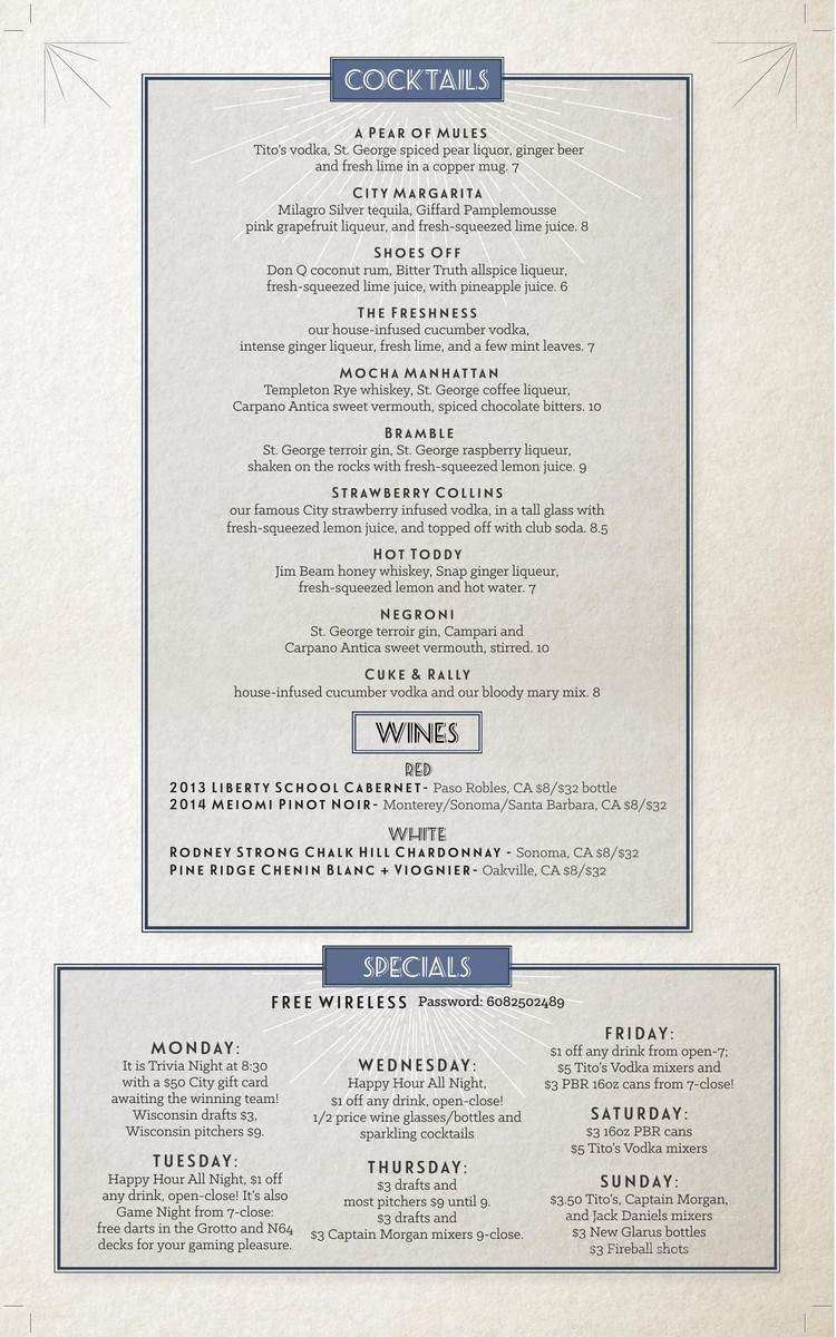 City Bar - Madison, WI menu_pic