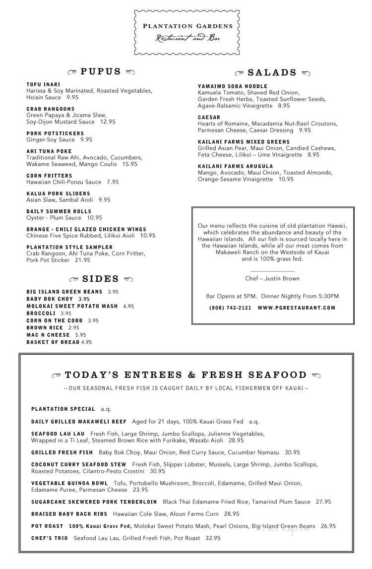 Plantation Gardens Restaurant - Koloa, HI menu_pic