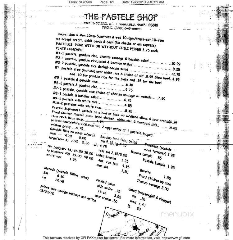 The Pastele Shop - Honolulu, HI menu_pic