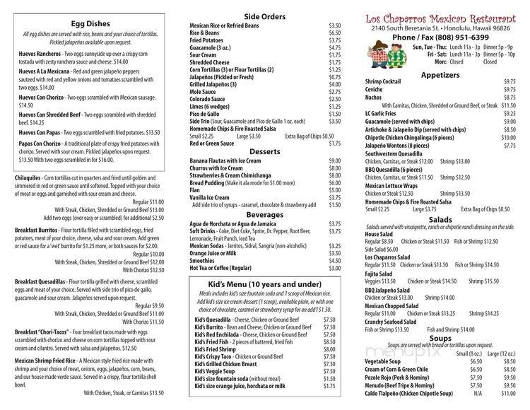 Los Chaparros - Honolulu, HI menu_pic