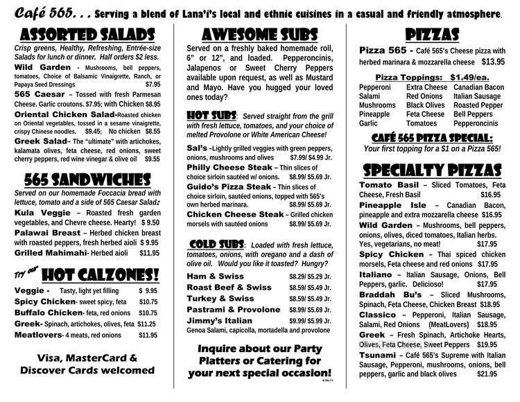 Cafe 565 Inc - Lanai City, HI menu_pic