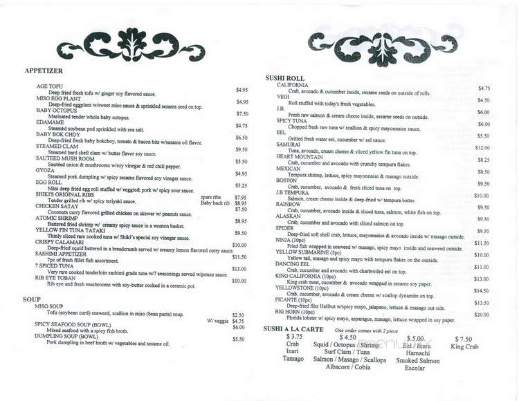 Shiki - Cody, WY menu_pic