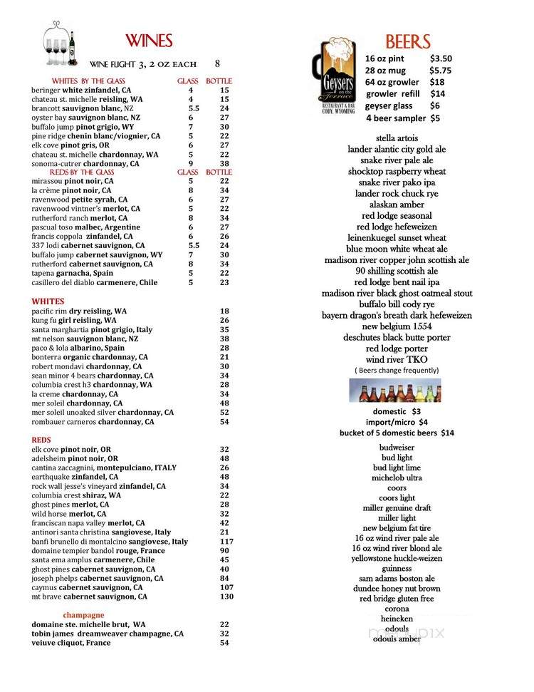 The Terrace - Cody, WY menu_pic
