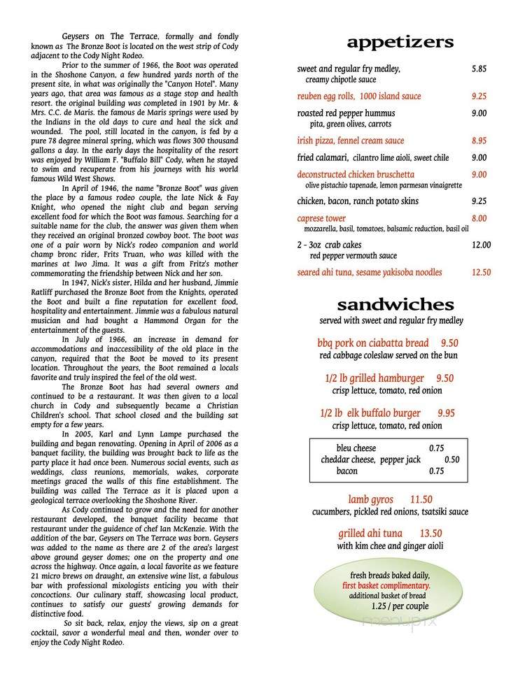 The Terrace - Cody, WY menu_pic