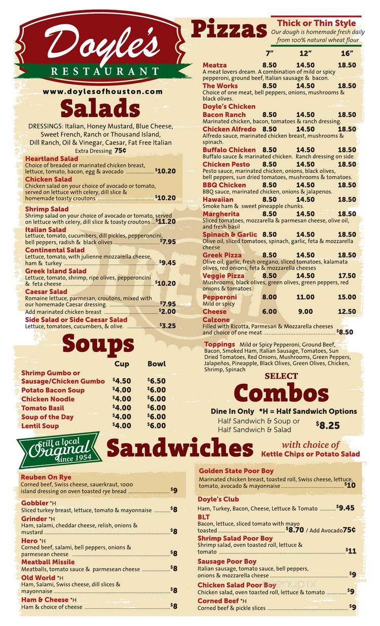 Doyle's Restaurant - Houston, TX menu_pic