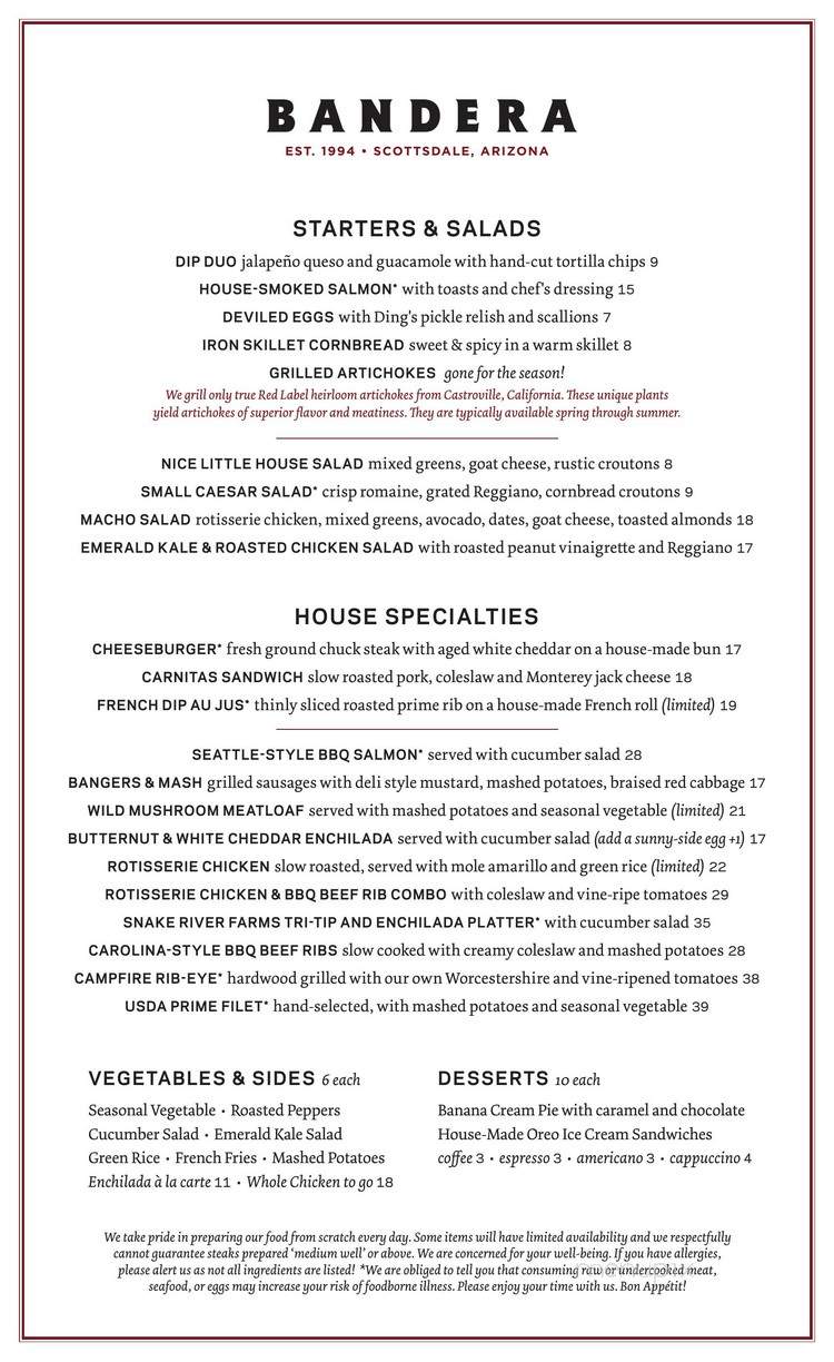 Bandera - Scottsdale, AZ menu_pic