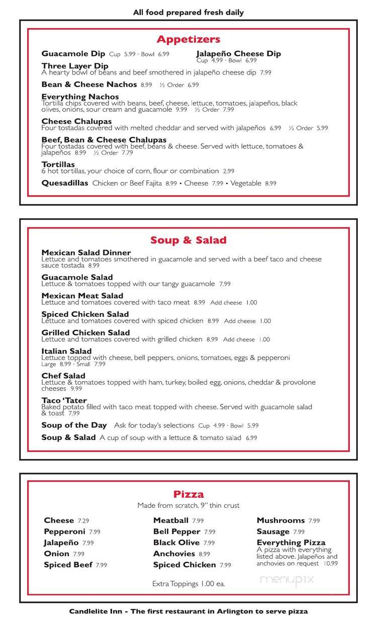 Candlelite Inn - Arlington, TX menu_pic