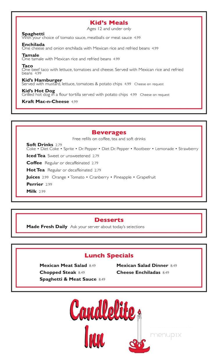 Candlelite Inn - Arlington, TX menu_pic