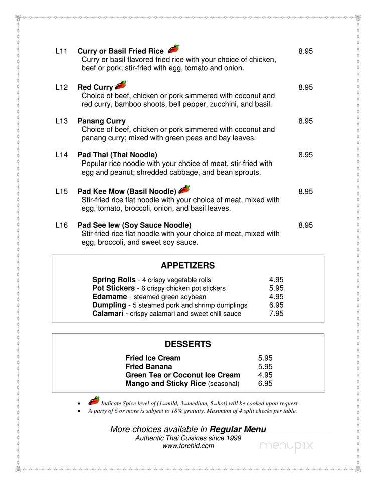 Thai Orchid Restaurant - Dallas, TX menu_pic