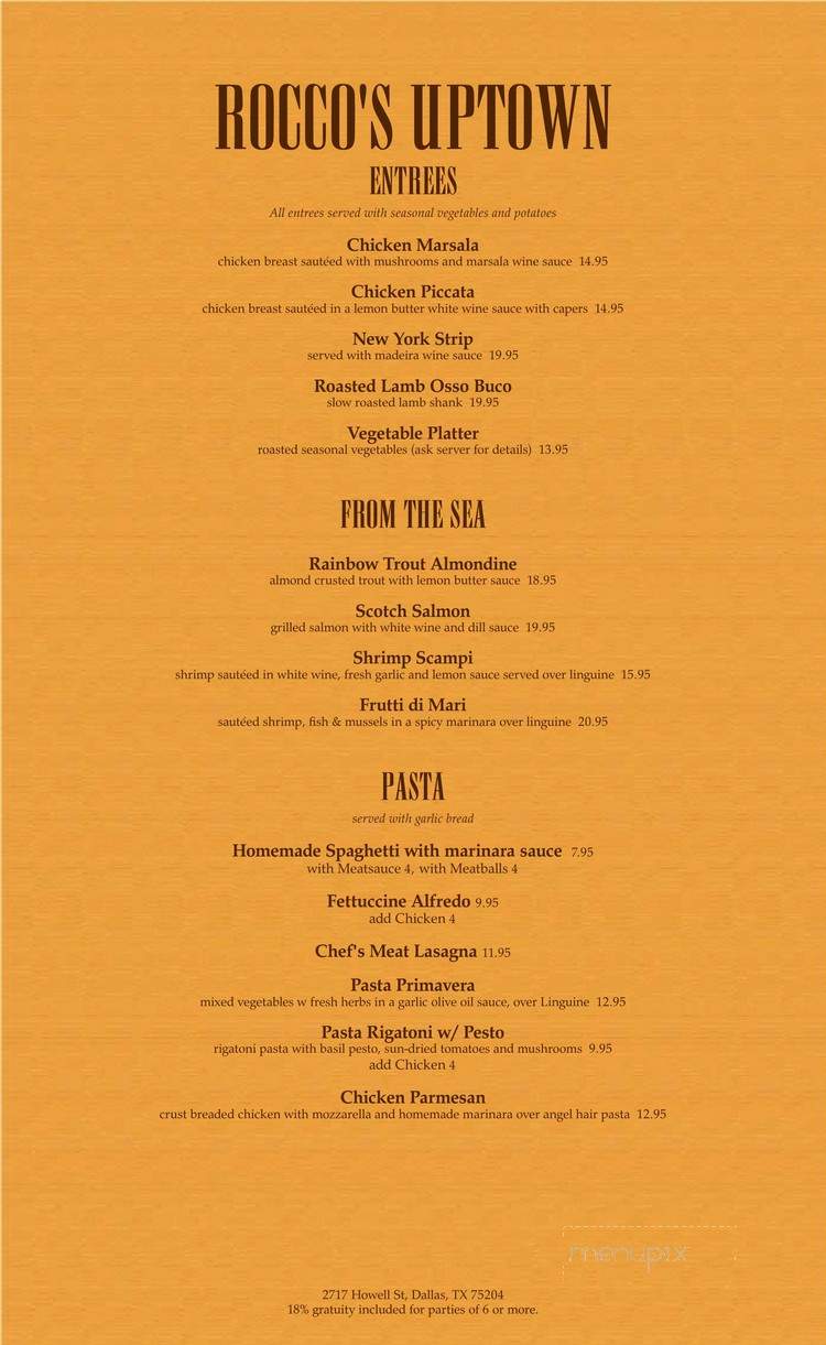 Rocco's Pizza & Pasta - Dallas, TX menu_pic