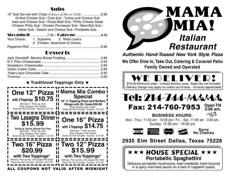 Mama Mia Pizza & Pasta - Dallas, TX menu_pic