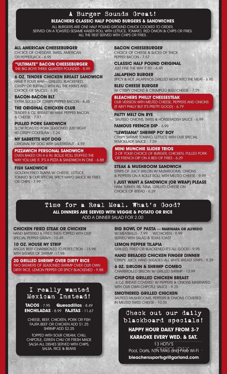 Bleachers - Garland, TX menu_pic