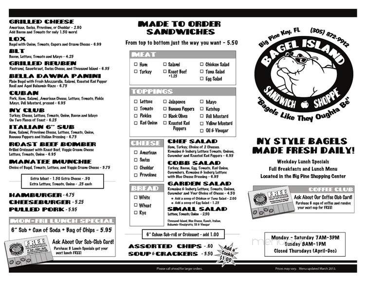 Bagel Island Deli Bakery - Big Pine Key, FL menu_pic