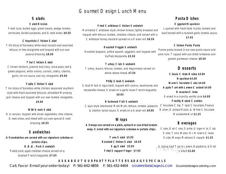 Gourmet Design - Greenacres, FL menu_pic