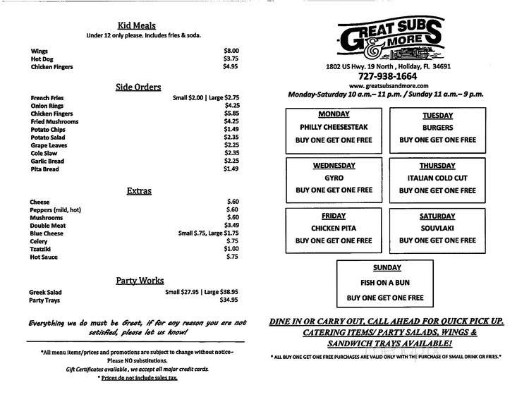 Great Subs & More - Holiday, FL menu_pic