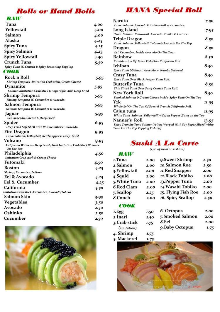 Hana Sushi - Fernandina Beach, FL menu_pic