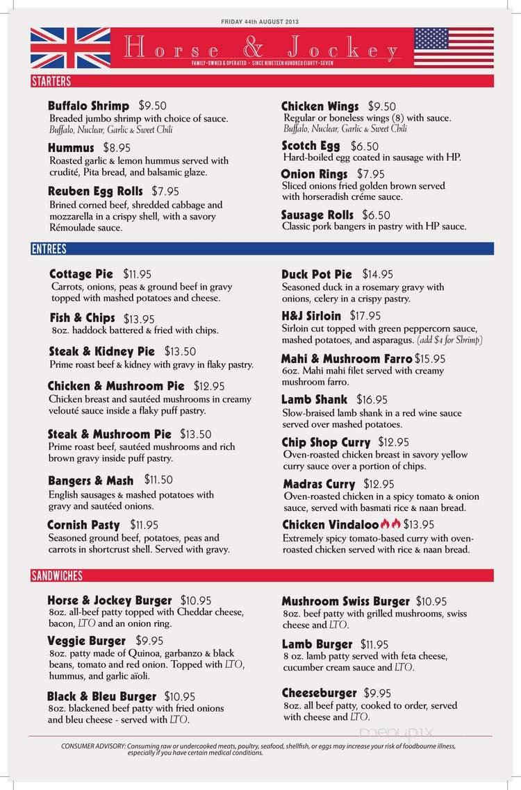 Horse & Jockey British Pub - South Pasadena, FL menu_pic