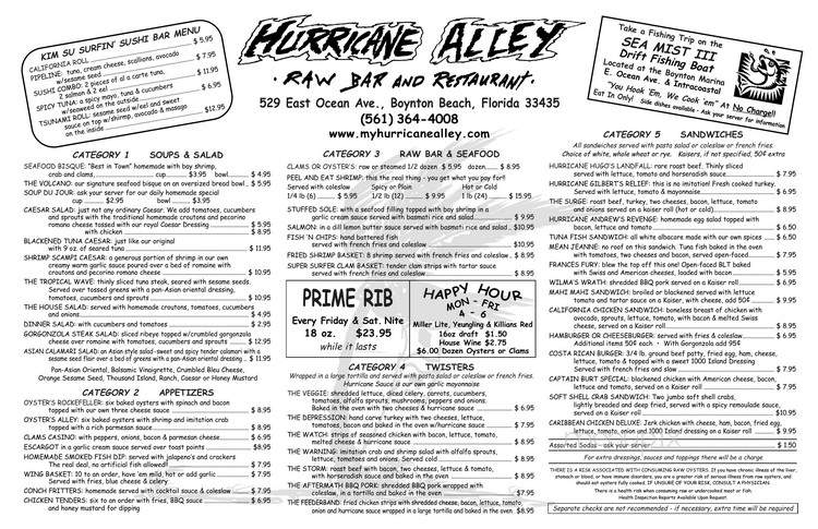 Hurricane Alley - Boynton Beach, FL menu_pic