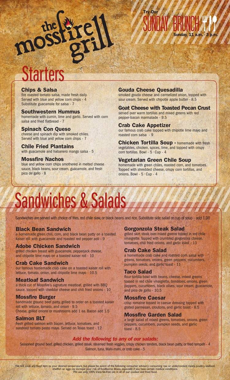 Mossfire Grill - Jacksonville, FL menu_pic