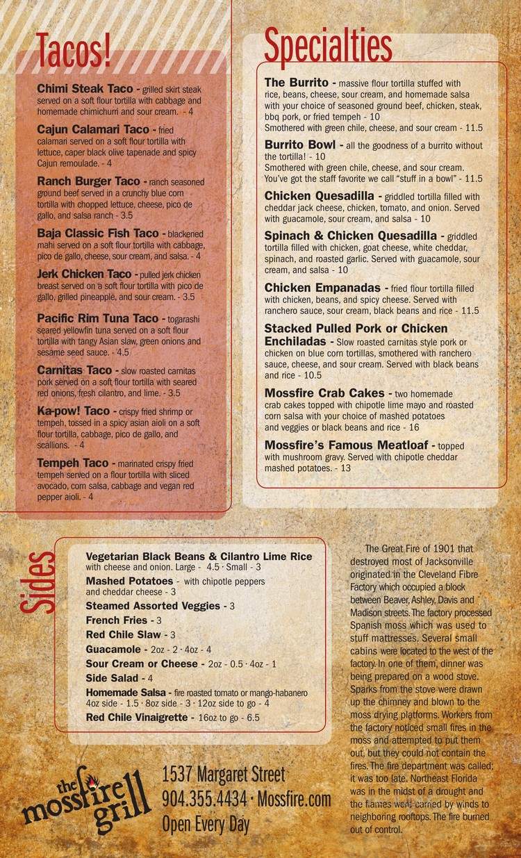 Mossfire Grill - Jacksonville, FL menu_pic