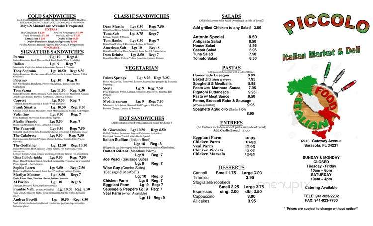 Piccolo Italian Deli - Sarasota, FL menu_pic
