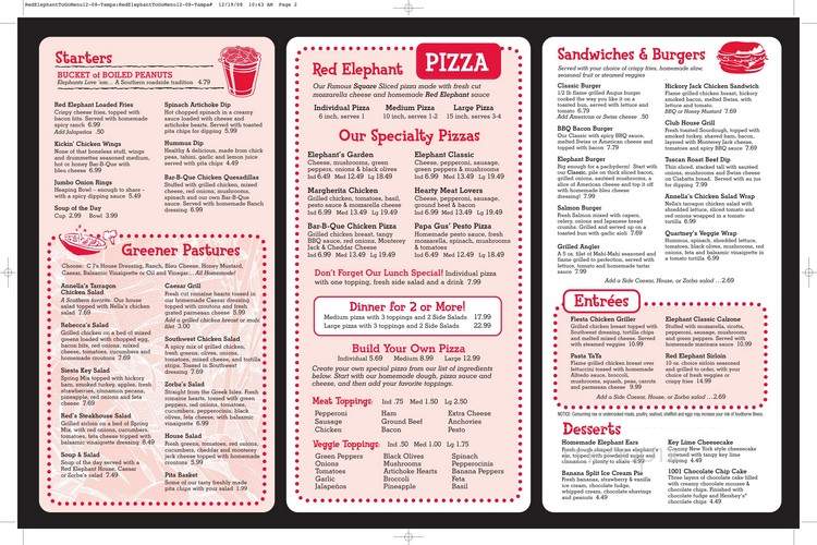 Red Elephant Pizza & Grill - Tallahassee, FL menu_pic
