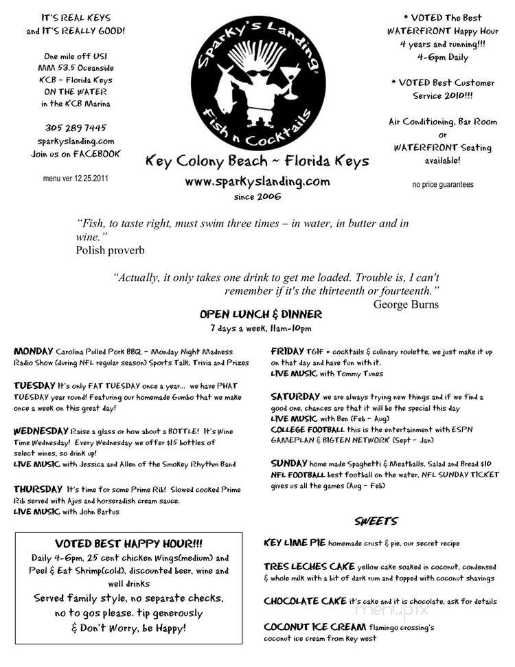 Sparky's Landing - Key Colony Beach, FL menu_pic