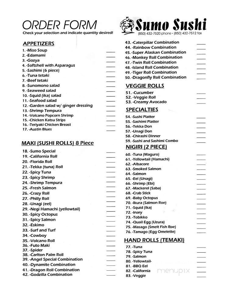 Sumo Sushi - Pensacola, FL menu_pic