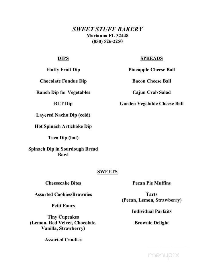 Sweet Stuff Bakery & Catering - Marianna, FL menu_pic