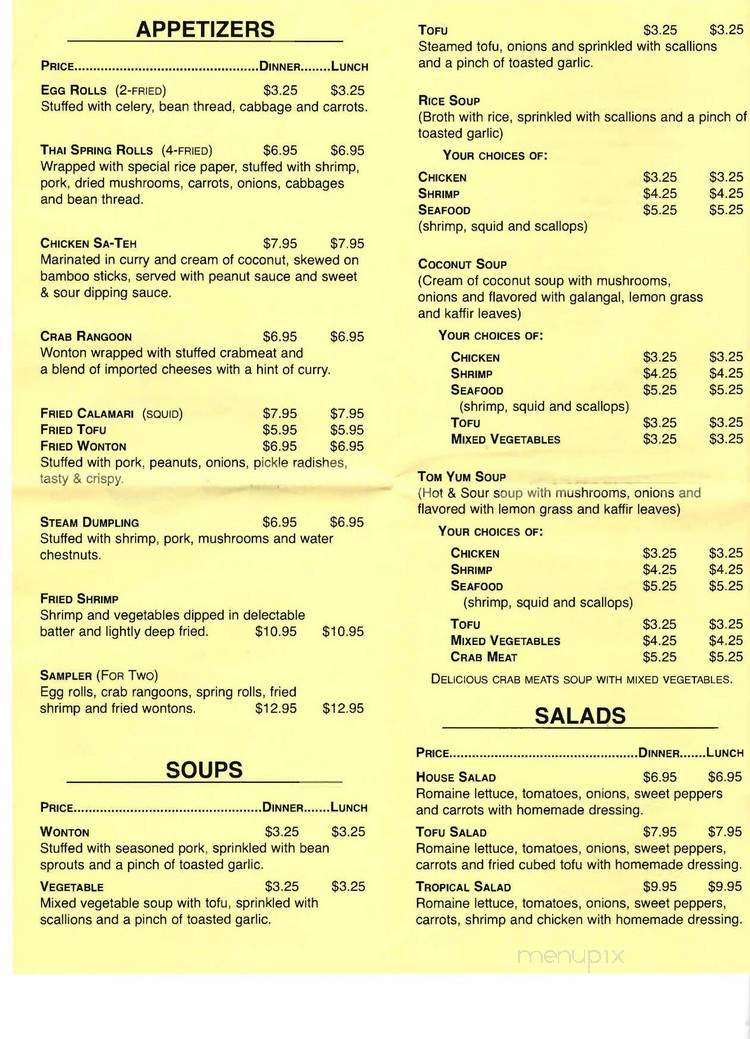 Tropical Thai Restaurant - Sarasota, FL menu_pic