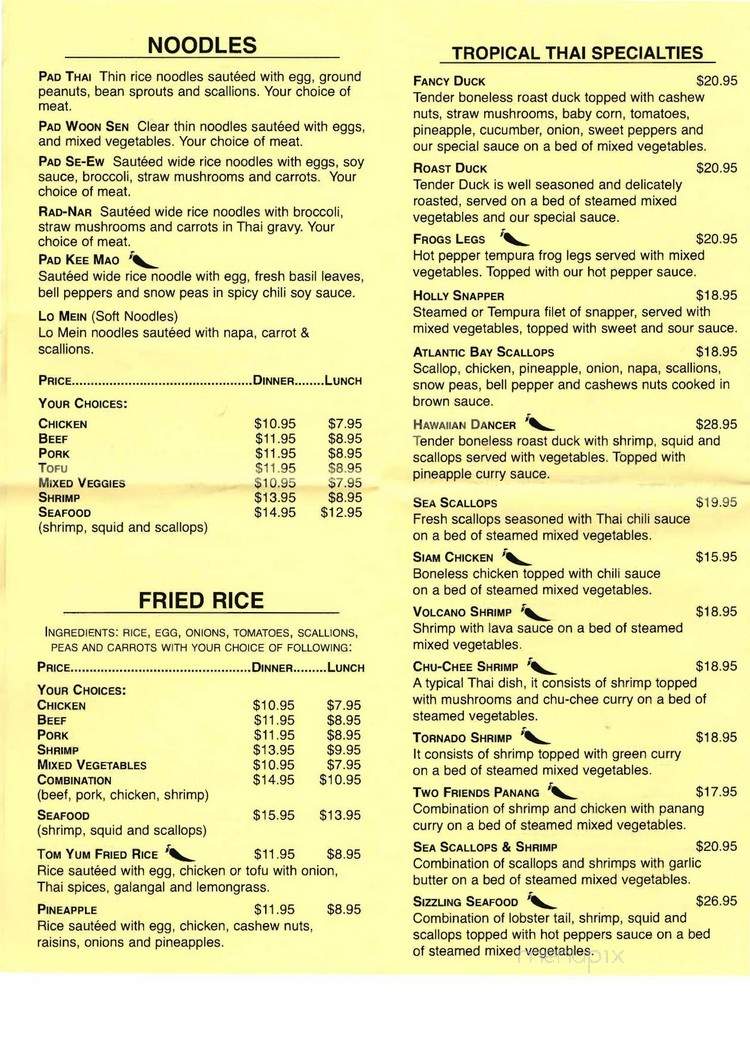 Tropical Thai Restaurant - Sarasota, FL menu_pic