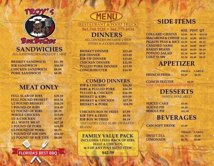 Troy's Bar-Be-Que - Boynton Beach, FL menu_pic