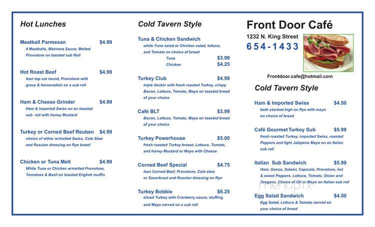 Front Door Cafe - Wilmington, DE menu_pic