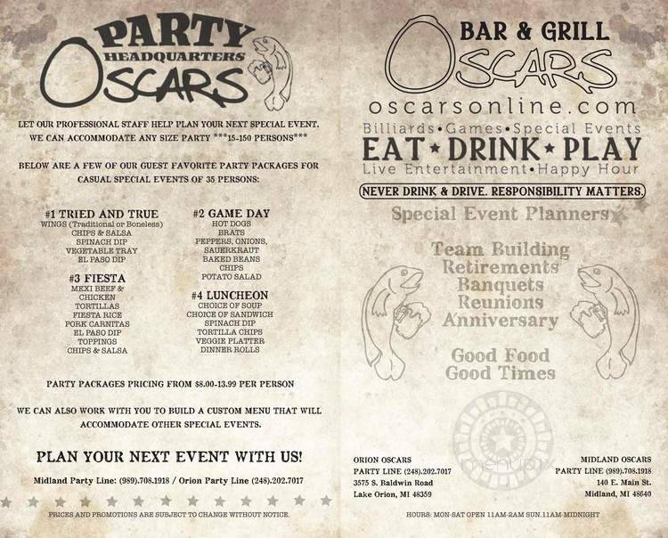 Oscar's Restaurant & Entrtnmnt - Midland, MI menu_pic