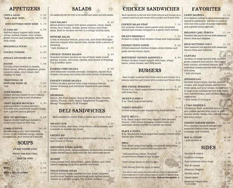 Oscar's Restaurant & Entrtnmnt - Midland, MI menu_pic