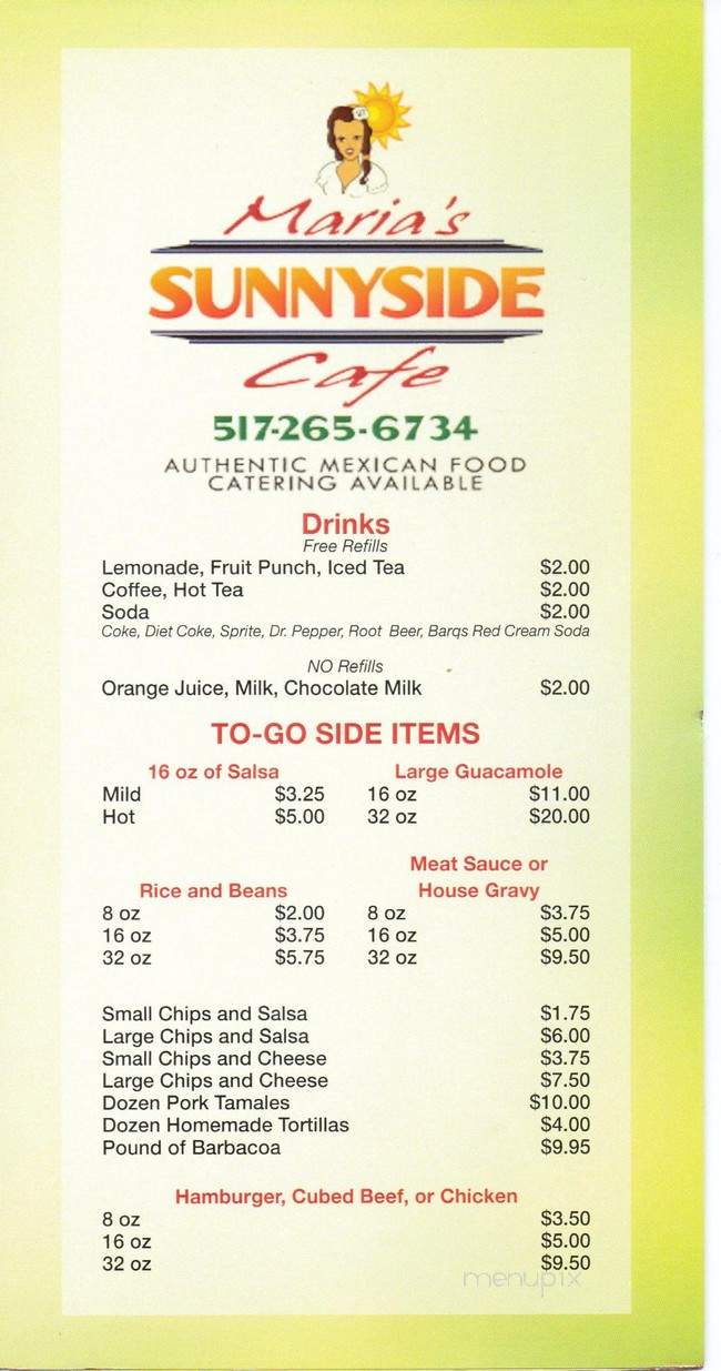 Sunny Side Cafe - Adrian, MI menu_pic