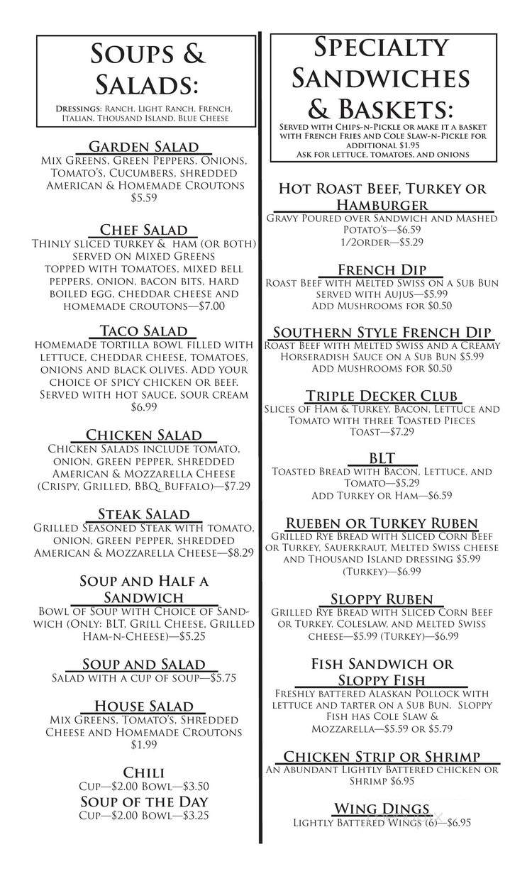 Government Lake Lodge - Baldwin, MI menu_pic