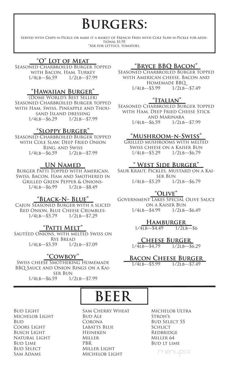 Government Lake Lodge - Baldwin, MI menu_pic